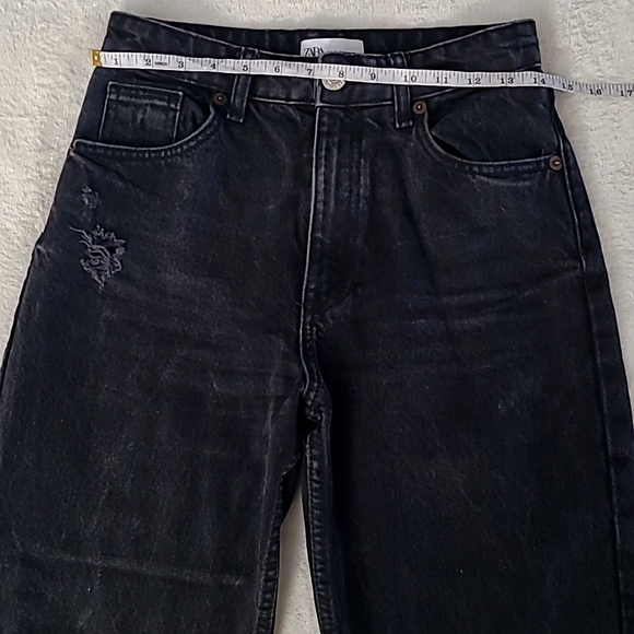 Zara Womens Jeans Size 4 Black Distressed Ripped Straight Leg Raw Hem Grunge Y2K - Picture 10 of 15